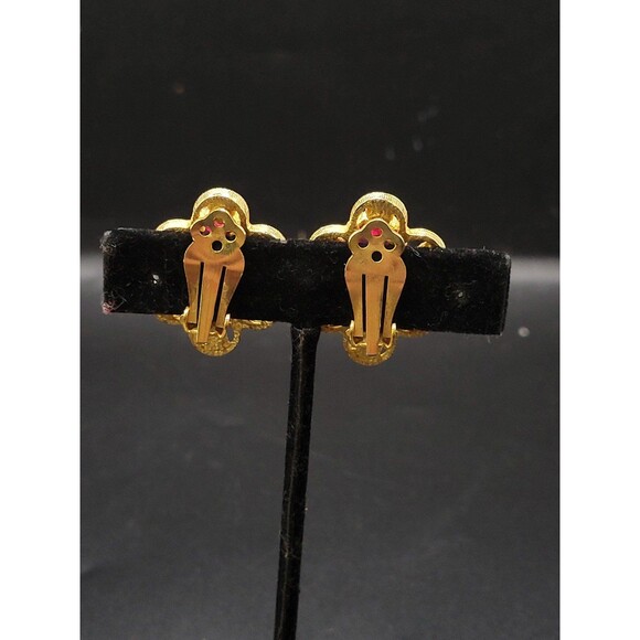 Vintage Pink Rhinestone Gold tone Clip on earrings - Picture 8 of 10